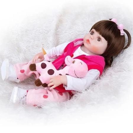 Boneca Reborn c/ Casaco e Capuz Rosa 50cm - Autobrinca Online