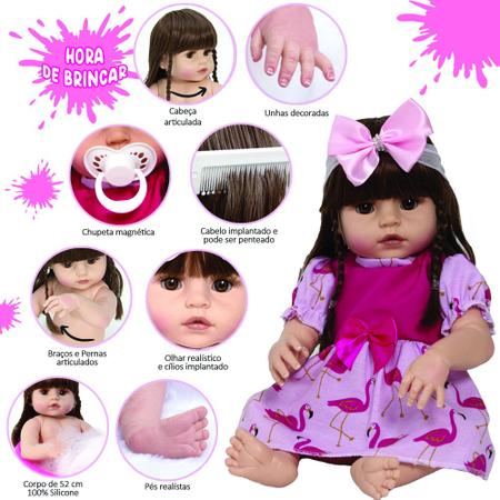Boneca Bebê Reborn 100% Silicone Realista Linda 13 Itens - USA Magazine