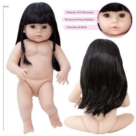 Boneca Original Bebê Reborn Realista Menina Negra 55CM Com Acessórios e  Certificado