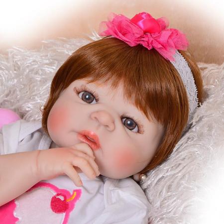 Boneca Bebê Reborn Keiumi Gatinha de 55cm 100% Silicone 