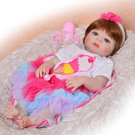Boneca Bebê Reborn Keiumi Gatinha de 55cm 100% Silicone 