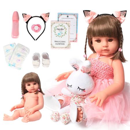 boneca bebe reborn morena 48cm full silicone - dominio imports - Boneca  Reborn - Magazine Luiza