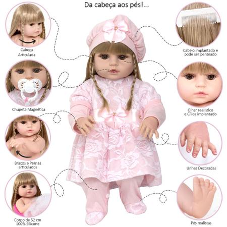 Boneca Bebê Reborn Menina Corpo De Silicone Realista Luxo