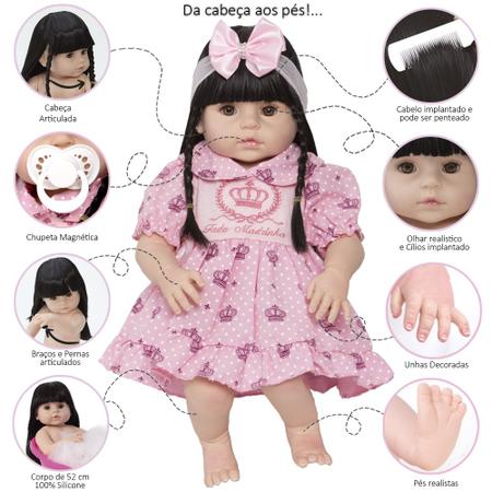 Boneca Bebe Reborn de Silicone Menina Realista Acessórios - Chic