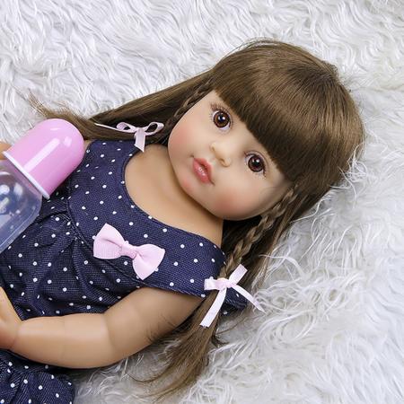 Brastoy Boneca Bebê Reborn Silicone Menina Olhos Castanhos 55cm em