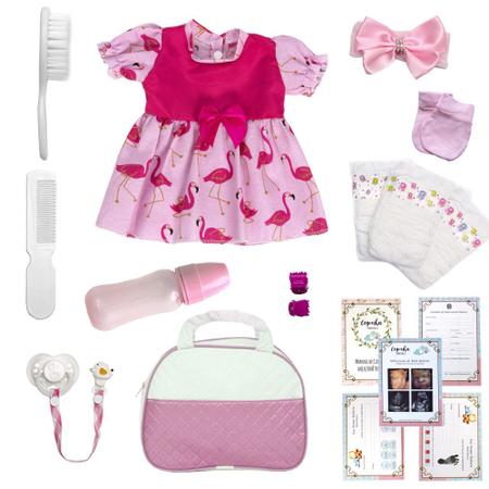 Boneca Bebê Reborn Cabelo Castanho + Bolsa 20 Itens Enxoval - USA Magazine