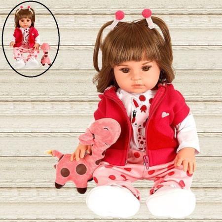 Boneca bebe reborn laura baby menina realista silicone e algodao 48 cm e  girafinha