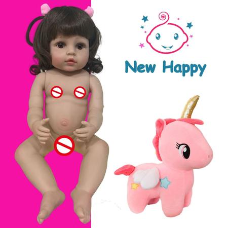 Boneca Bebê Reborn Corpo 100% Silicone Com Pelúcia New Happy