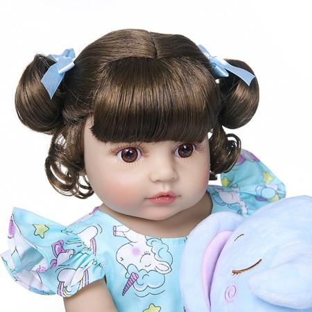 Boneca bebe reborn corpo de pano com 42cm roupa elefantinho dominio imports