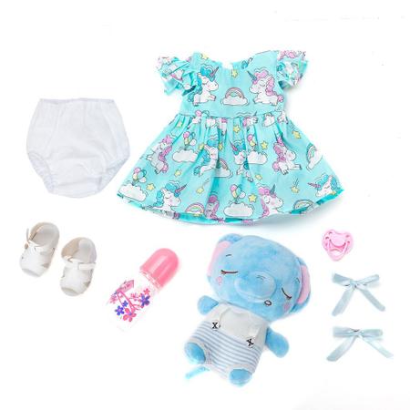 Boneca bebe reborn corpo de pano com 42cm roupa elefantinho dominio imports