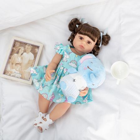 Boneca bebe reborn corpo de pano com 42cm roupa elefantinho dominio imports