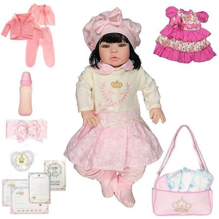 Boneca Bebê Reborn Realista Ellen Rosa Cegonha Dolls Menina Morena Com 53cm  E 22 Itens em Promoção na Americanas