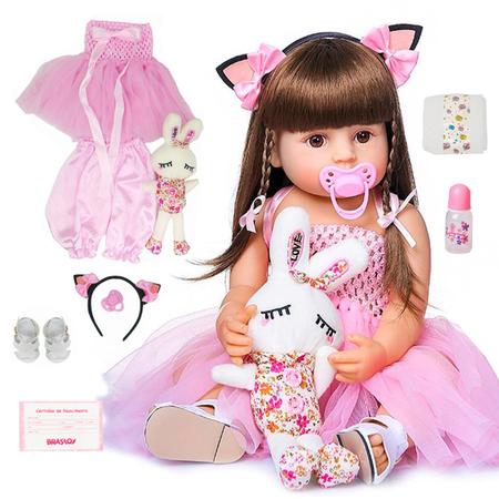 Boneca Bebê Reborn Gatinha De 55cm 100% Silicone Brastoy