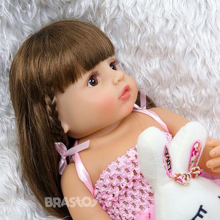 Boneca Bebê Reborn Gatinha De 55cm 100% Silicone Brastoy