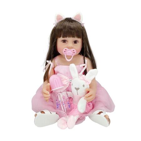 Boneca Bebê Reborn Gatinha Realista Brastoy Silicone Conjunto de Roupa  Chupeta Mamadeira e Pelúcia - Escorrega o Preço