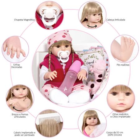 Bebê Reborn Infantil Realista Menina 100% de Silicone 52cm - Cegonha Reborn  Dolls - Boneca Reborn - Magazine Luiza