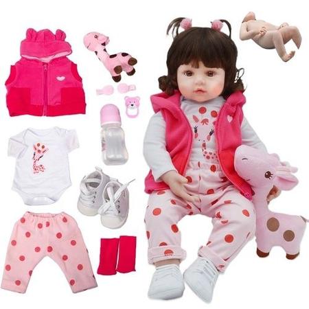 Boneca Bebê Reborn Girafinha Menina Silicone 48cm Olhos Cast na