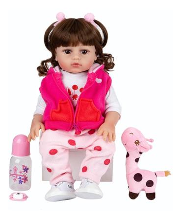 Boneca Bebê Reborn Menina Girafinha Pode Tomar Banho UniDoll 48cm