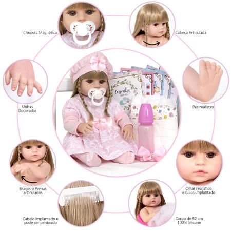 Boneca Reborn Baby Princesa Julia 100% Silicone + Acessórios