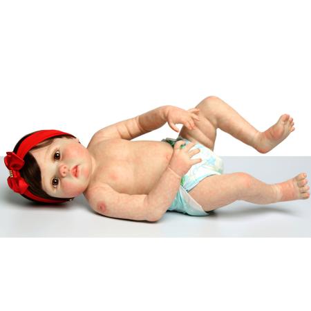 Bebê Reborn Realista Julia 60 cm Silicone e Corpo Tecido Pintura