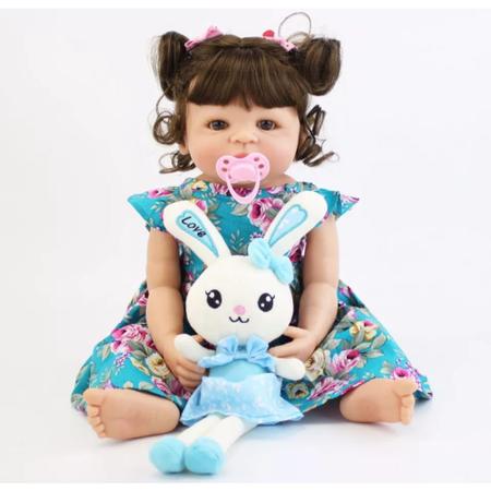 Bebê Reborn corpo todo em silicone boneca princesa Coelhinho 55cm