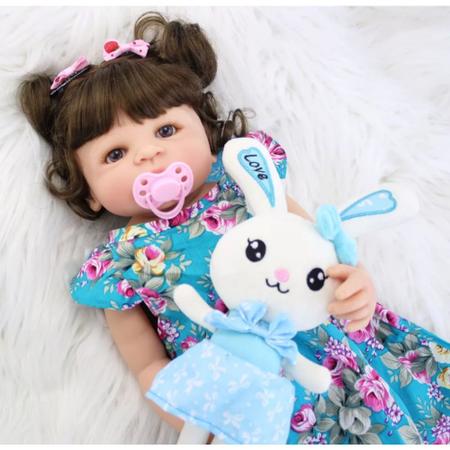 Bebê Reborn corpo todo em silicone boneca princesa Coelhinho 55cm