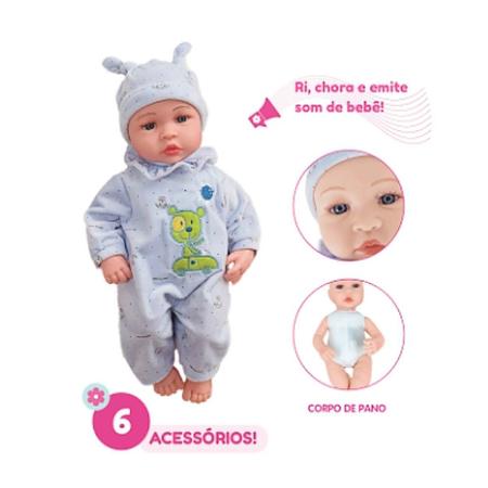 Boneca Bebê Reborn Laura Baby Cry Valentim com 6 Acessórios