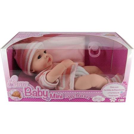 Boneca Reborn Laura Baby Mini Pink Flower com Acessórios - Rosa