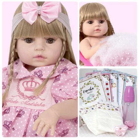 Imagem de Boneca Bebê Reborn Loira 52cm Toda de Silicone Com Enxoval