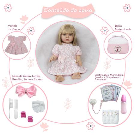 Boneca Bebe Reborn Loira Vestido Realista Original com Bolsa - ShopJJ -  Brinquedos, Bebe Reborn e Utilidades