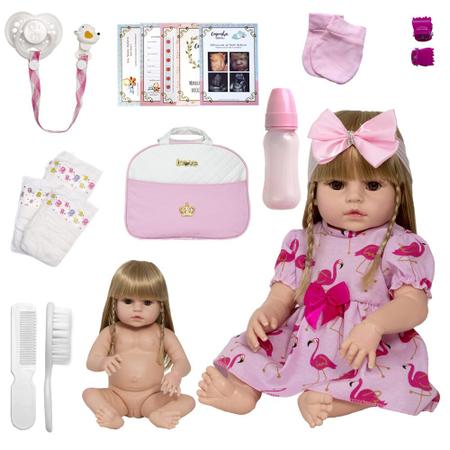 Boneca bebe reborn realista 23 itens menina loira bolsa maternidade  silicone1we