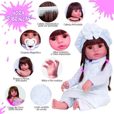 Bebê Reborn Real Boneca Corpo Silicone com Acessórios - Cegonha