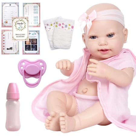 Bebê Reborn Real Boneca Corpo Silicone com Acessórios - Cegonha