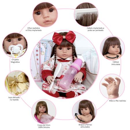 Boneca Bebê Reborn Corpo 100 % Silicone Com Lindos Acessórios e