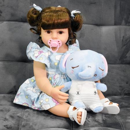 Boneca Bebê Reborn 48cm Menina Elefante Olhos Azuis Corpo de 100% Silicone  Presentes Para Crianças