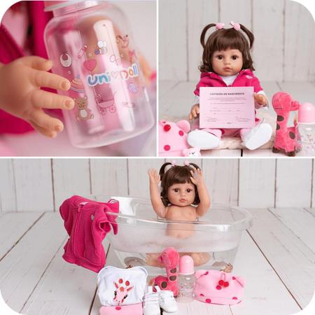 Boneca Bebê Reborn Menina Girafinha Pode Tomar Banho UniDoll 48cm