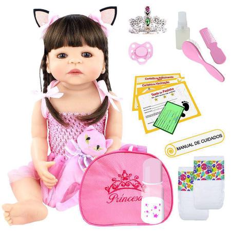 Boneca bebe reborn menina original toda silicone linda 55 cm nova