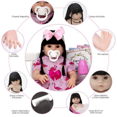 Boneca Bebê Reborn Menina Princesa Morena Grande Acessórios - Cegonha Reborn Dolls Imagem de Boneca Bebê Reborn Menina Princesa Morena Grande Acessórios