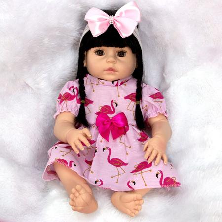 Boneca Bebê Reborn Princesa 100% Silicone Com Cílios Roupa Rosa 55cm -  Brastoy