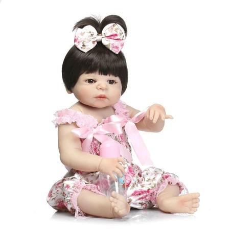 Boneca Bebê Reborn corpo de silicone Menina 47 Cm 