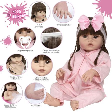 Boneca Bebe Reborn Menina Banho Silicone Fofa Presente