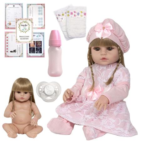 Boneca Bebê Reborn Realista 52cm Loira Silicone Vários Itens - USA Magazine