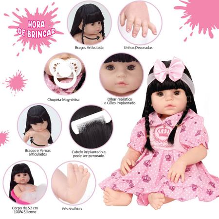 Boneca Bebe Reborn Recem Nascida de Silicone com 20 Itens - Chic