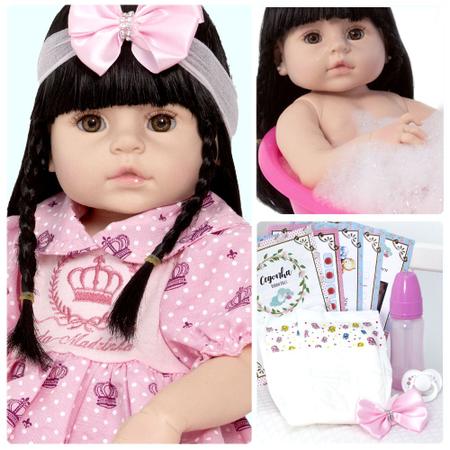 Boneca Bebe Reborn Castanha Rosa