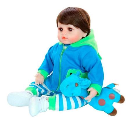 Bonenca Bebê Reborn Menina 100% silicone pode dar banho criança presente  Original (Girafa Boneca 48CM)