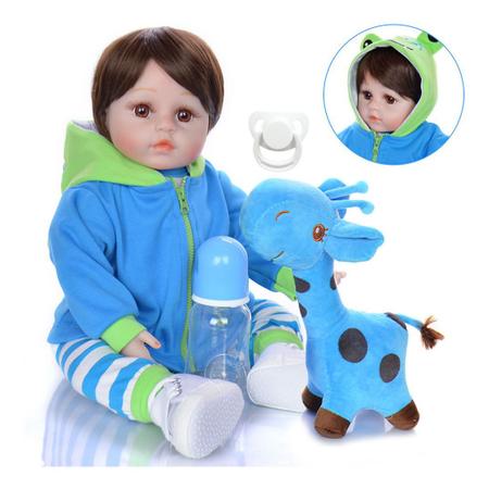 Brastoy Boneco Bebê Reborn Menino Girafinha 100% Silicone Olhos