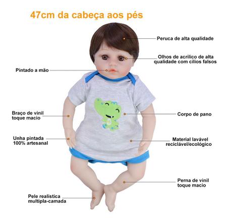 Brastoy Boneco Bebê Reborn Menino Girafinha 100% Silicone Olhos