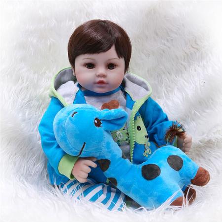 Brastoy Boneco Bebê Reborn Menino Girafinha 100% Silicone Olhos