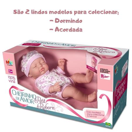 Imagem de Boneca Bebê Reborn Mini Cheirinho Amor Petit Dormindo 23 cm