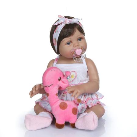 Boneca Bebe Reborn de Silicone Morena Caroline Pandinha 48cm - Malki toys